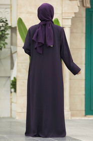  Plum Color Plus Size Turkish Abaya 62537MU - 5