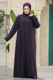  Plum Color Plus Size Turkish Abaya 62537MU - 4