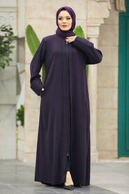  Plum Color Plus Size Turkish Abaya 62537MU - 3