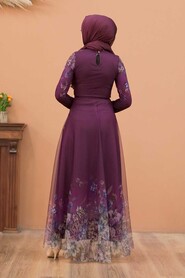 Plum Color Turkish Hijab Long Sleeve Dress 50171MU - 2