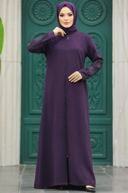  Plum Color Women Turkish Abaya 10081MU - 1