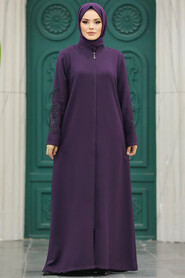  Plum Color Women Turkish Abaya 10081MU - 4