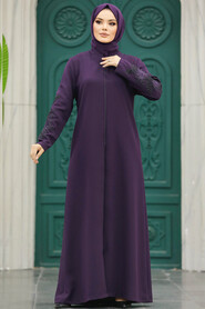  Plum Color Women Turkish Abaya 10081MU - 3