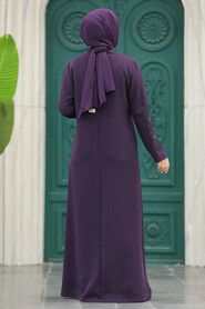  Plum Color Women Turkish Abaya 10081MU - 5