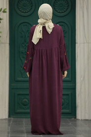  Plum Color Women Turkish Abaya 8925MU - 3