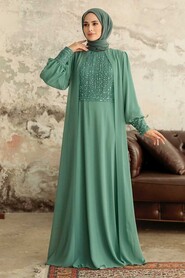  Plus Size Almond Green Islamic Clothing Evening Gown 25814CY - 1
