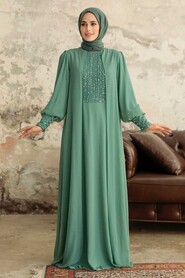  Plus Size Almond Green Islamic Clothing Evening Gown 25814CY - 2