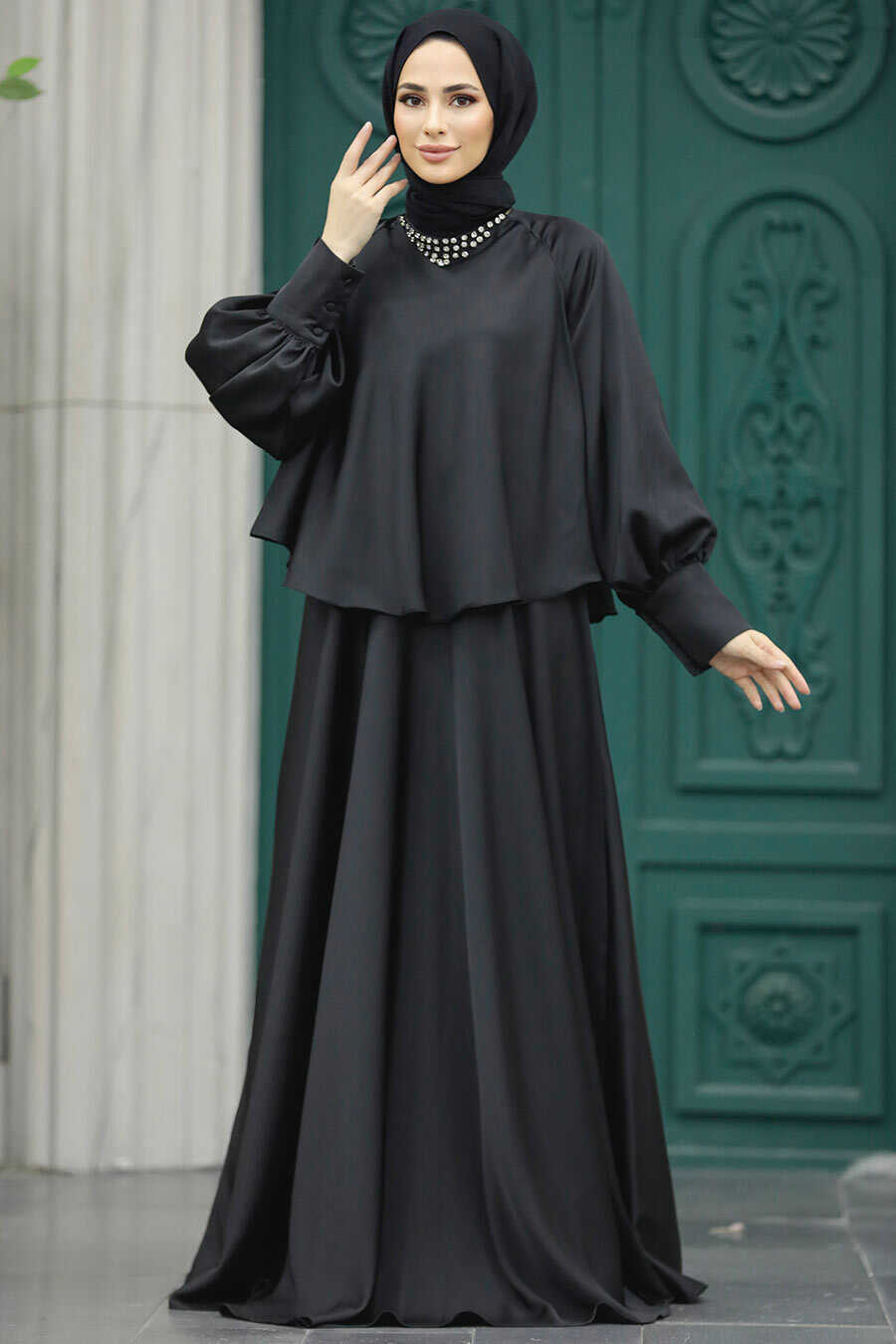 Neva Style - Plus Size Black Hijab Wedding Gown 6051S