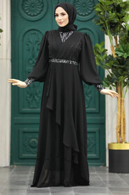  Plus Size Black Islamic Clothing Evening Dress 22201S - 2