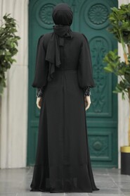  Plus Size Black Islamic Clothing Evening Dress 22201S - 3