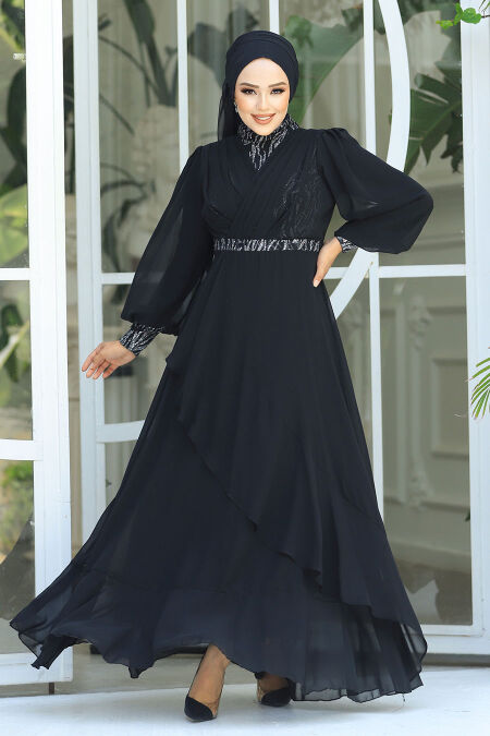  Plus Size Black Islamic Clothing Evening Dress 22201S - NEVA STYLE