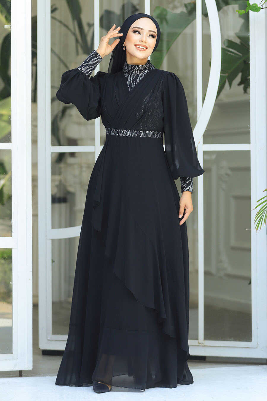 Plus Size Black Islamic Clothing Evening Dress 22201S - Neva-style.com