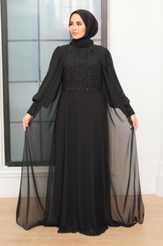  Plus Size Black Islamic Clothing Evening Gown 25814S - 2