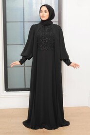  Plus Size Black Islamic Clothing Evening Gown 25814S - 1