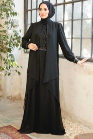  Plus Size Black Islamic Evening Dress 25765S - 1