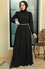  Plus Size Black Islamic Long Sleeve Dress 5737S - 1