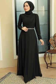  Plus Size Black Islamic Long Sleeve Dress 5737S - 2