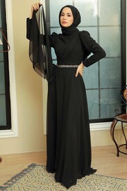  Plus Size Black Islamic Long Sleeve Dress 5737S - 3