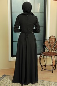  Plus Size Black Islamic Long Sleeve Dress 5737S - 4