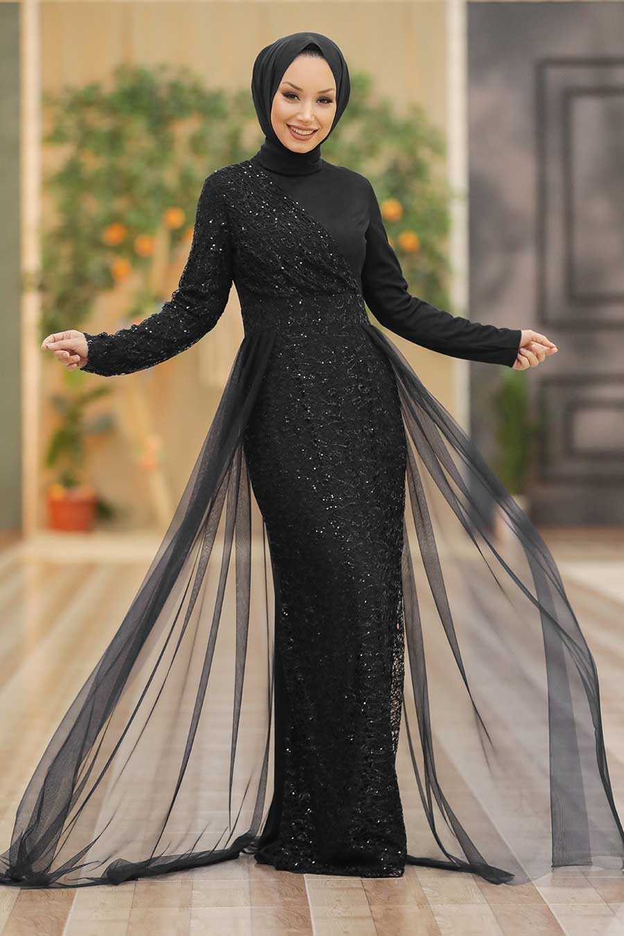  Plus Size Black Islamic Wedding Dress 5345S