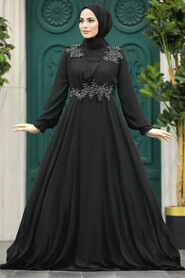  Plus Size Black Modest Islamic Clothing Evening Dress 22113S - 1