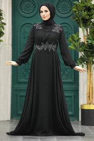  Plus Size Black Modest Islamic Clothing Evening Dress 22113S - 2