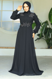  Plus Size Black Modest Islamic Clothing Evening Dress 22113S - 1