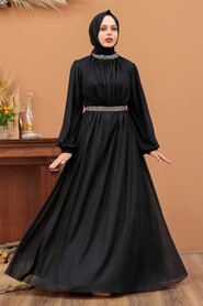  Plus Size Black Muslim Wedding Dress 5501S - 1