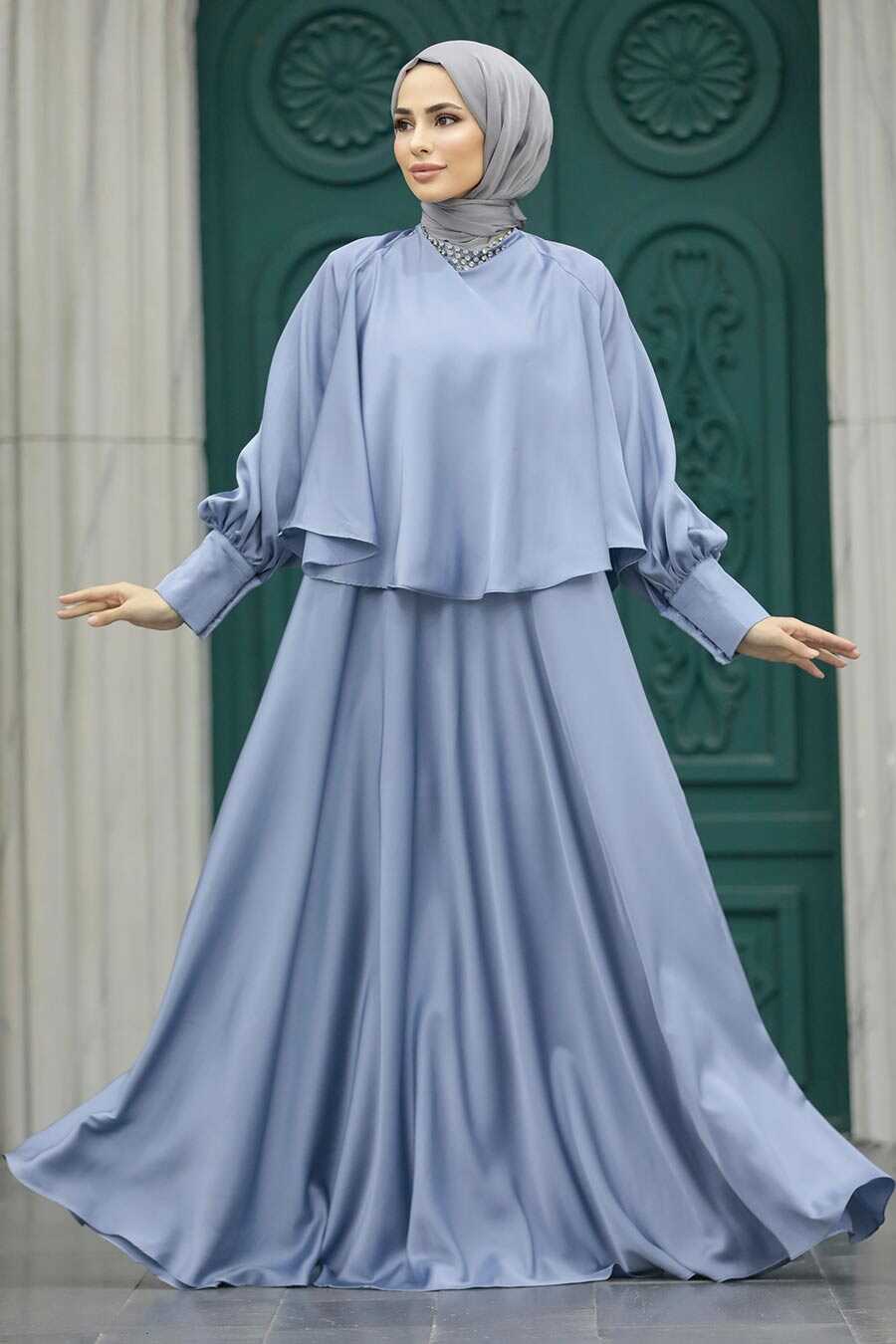 Neva Style - Plus Size Blue Hijab Wedding Gown 6051M