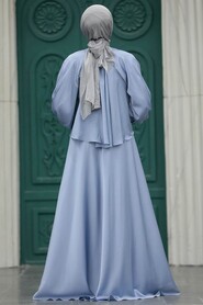 Neva Style - Plus Size Blue Hijab Wedding Gown 6051M - Thumbnail