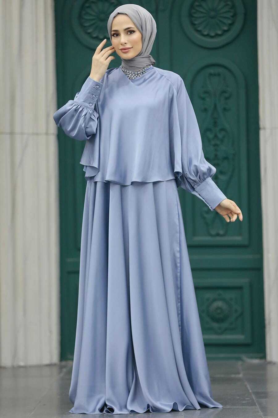 Neva Style - Plus Size Blue Hijab Wedding Gown 6051M