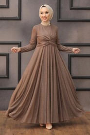  Plus Size Brown Islamic Clothing Evening Dress 5397KH - 1