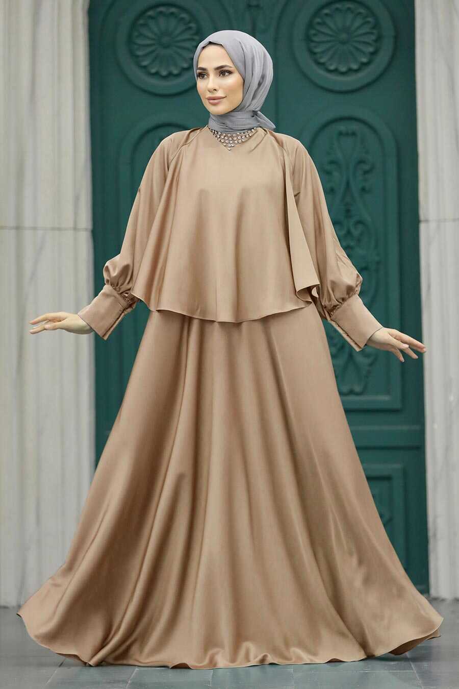  Plus Size Camel Hijab Wedding Gown 6051C