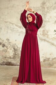  Plus Size Claret Red Islamic Clothing Evening Dress 21940BR - 2