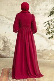  Plus Size Claret Red Islamic Clothing Evening Dress 21940BR - 3