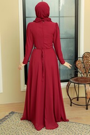  Plus Size Claret Red Islamic Long Sleeve Dress 5737BR - 4