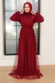  Plus Size Claret Red Modest Islamic Clothing Prom Dress 56520BR - 2