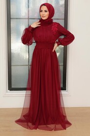  Plus Size Claret Red Modest Islamic Clothing Prom Dress 56520BR - 1