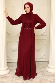  Plus Size Claret Red Muslim Dress 25842BR - 2
