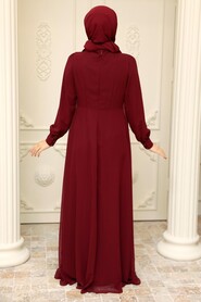  Plus Size Claret Red Muslim Dress 25842BR - 3