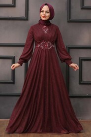  Plus Size Claret Red Muslim Prom Dress 50151BR - 1
