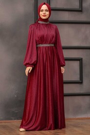  Plus Size Claret Red Muslim Wedding Dress 5501BR - 1