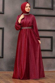  Plus Size Claret Red Muslim Wedding Dress 5501BR - 2