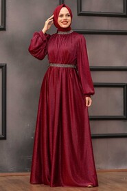  Plus Size Claret Red Muslim Wedding Dress 5501BR - 3