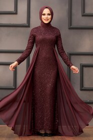  Plus Size Dark Claret Red Modest Wedding Dress 90000KBR - NEVA STYLE