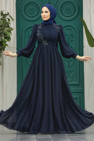  Plus Size Dark Navy Blue Islamic Clothing Evening Dress 21940KL - 1