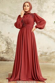  Plus Size Dark Terra Cotta Islamic Clothing Evening Dress 21940KKRMT - 2