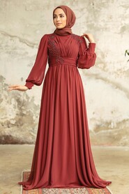  Plus Size Dark Terra Cotta Islamic Clothing Evening Dress 21940KKRMT - 1
