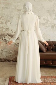 Neva Style - Plus Size Ecru Islamic Long Sleeve Dress 5737E - Thumbnail