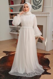  Plus Size Ecru Modest Islamic Clothing Prom Dress 56520E - 1